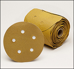 5 inch  gold paper PSA discs with 5 vacuum holes. - 5" gold paper PSA discs