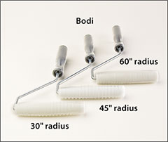 Plastic radius rollers on standard frame
