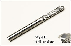 Style D, drill end cut, SGS - SGS carbide routers